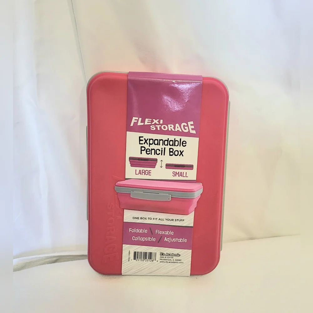 It's Academic Pink Rubber Flexi Storage Collapsible Pencil & Supply Case